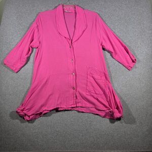 Cottonways Pink Cotton Gauze Button Front Lagenlook Tunic Top Womens Size 2 L/XL